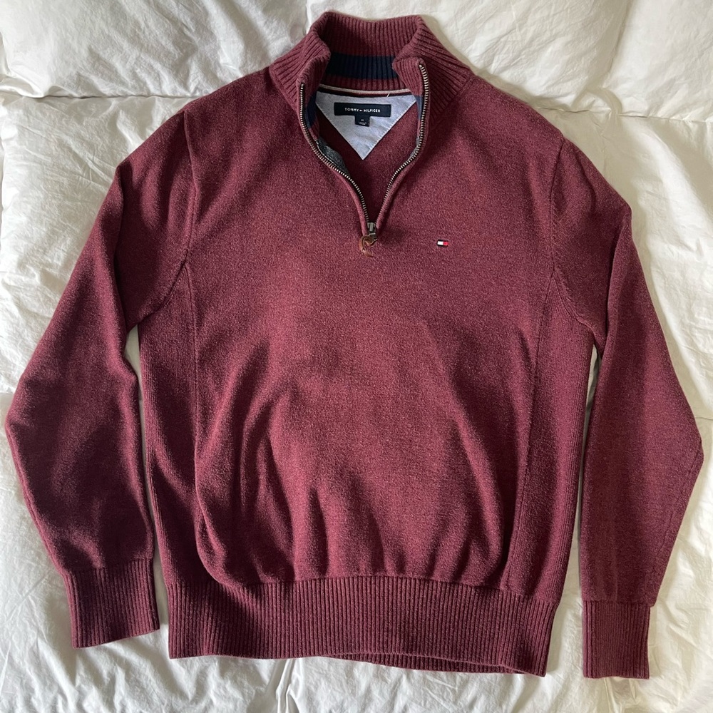 Tommy Hilfiger Quarter Zip Maroon Sweater